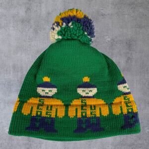 Vintage Scott USA Ski Beanie Hat 100% Pure Wool Pom Pom Skier Figure 70s 80s Ski